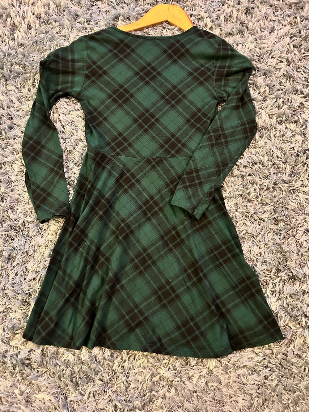 Children’s Place simple Girls Green and Black Plaid Long-Sleeve Dress